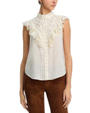 Aqua Womens Button Front Lace Flutter Sleeve Top IBO26550 Ivory Off White XXL