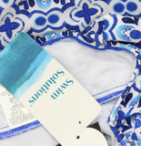 Swim Solutions High-Low Double-Tier One-Piece Swimsuit Amalfi Coast Blue Multi 8