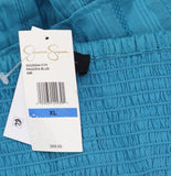 Jessica Simpson Ami Cotton Sweetheart Adjustable Tie Blouse Top Pagoda Blue XL