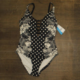 Bleu Rod Beattie Trouble Lace Down One Piece Swimsuit Black / Ivory Multi 12