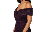 Xscape Womens Long Off-The-Shoulder Lace Dress Gown 4618X Mulberry Purple 16