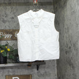DKNY Womens Cotton Sleeveless Ladder-Trim Blouse P5DM0B45 White L