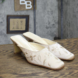 Valerie Stevens Womens Vintage Satin Pearl Rectangle Heels Fawn Light Brown 7M