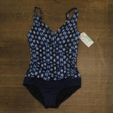 Swim Solutions Printed Tummy-Control One Piece Swimsuit Shibori Blue Multi 10