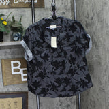Universal Thread Womens Short Sleeve Collared Button-Down Shirt Black Floral XL