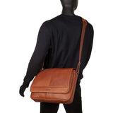 Kenneth Cole Reaction Leather Messenger Bag for Laptop/Tablet Cognac Brown
