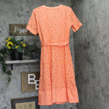 Karl Lagerfeld Paris A-Line Shirtdress Belted Button Front Coral Pink Orange 10