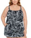 Swim Solutions Slash Pockets Swim One Piece Romper On The Vine Black / White 22W