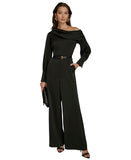 Donna Karan Womens Belted One-Shoulder Wide Leg Jumpsuit KA4E16L0 Black 14