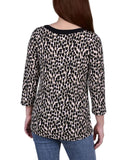 Ny Collection Petite 3/4 Sleeve with Combo Bands and Front Cutout Top PCKU0515P