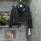 Avec Les Filles Elbow Pad Plaid Buckle Cropped Blazer Jacket Charcoal Black 14