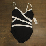 Anne Cole Womens Mesh-Inset V-Neck One-Piece Swimsuit 25MO02001 Black / White 14