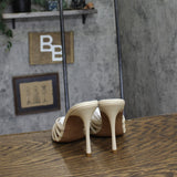 Steve Madden Beaded Stiletto Heel Peep Toe Dress Sandals Ivory Off White 7M