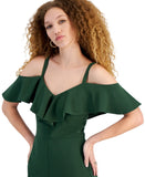 RACHEL Rachel Roy Womens Roma Ruffled Off-The-Shoulder Jumpsuit Green XL