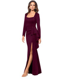 XSCAPE Womens Long Sleeve Ruffle Dress Gown 6521X Wine Red 16