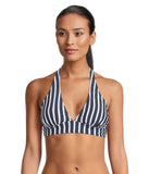 Tommy Bahama Stripe Reversible Halter Bikini Swim Top Mare Navy Blue Multi S
