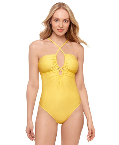 Salt + Cove Juniors Keyhole One-Piece Swimsuit 807037 Lemon Drop Yellow M