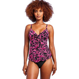 Aqua Green Womens UPF 50 Draped Front One Piece Swimsuit 677412 Pink Multi S