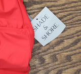Shade & Shore Womens Shirred Full Coverage One Piece Swimsuit Coral Red 24
