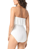 Coco Contours Womens Agate Ruffle Bandeau One Piece Swimsuit White 12 / 36D