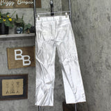 Art Class Girls High-Rise Baggy Metallic Wide Leg Denim Pant Silver Gray 12