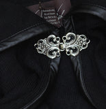 Patricia Nash Leather-Trimmed Open-Sleeve Cape with Filigree Clasp KN11504 Black