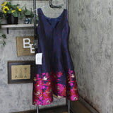 Adrianna Papell Pockets Pleated Floral Jacquard Dress Navy Blue / Pink Multi 6