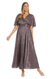 R & M Richards Embellished Pleated Caplet Overlay Maxi Dress Purple Wine 6