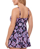 Swim Solutions Tummy-Control Swim Dress One Piece Dancing Paisley Black Multi 18