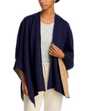 Aqua Womens Acrylic Reversible Knit Ruana 494127 Navy Blue / Camel Brown