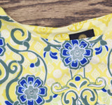 JM Collection Printed Medallion Garden Knit Blouse Top Primrose Yellow / Multi L