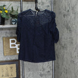 Ny Collection Womens Petite Rouched Sleeve Lace Top PLAU5430