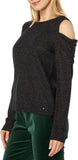 Tommy Hilfiger Womens Long Sleeve Could Shoulder Top J2IH6834 Black / Gold L