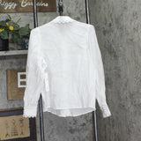 Aqua Button Up Lace Trim Blouse IBO26719 White XS
