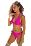 Becca Ribbed Chain Ring Halter Bikini Swim Top 223157 Azalea Pink D