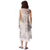 Calvin Klein Sleeveless Abstract Chiffon Midi Belted Lined Dress Light Gray XL