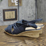 Bella Vita Women's Cheerful Wedge Sandal CHRFL Navy Linen Print Blue 8.5M