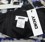 DKNY Printed Side-Ruched Sheer Long Sleeve Mesh Dress Black / Blue Multi 14