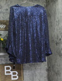 MSK Plus Size V Neck Bell Sleeve Sequin Knit Blouse Top Shirt NAVY BLUE 1X