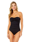 Anne Cole Womens Twist Front Shirred One Piece Swimsuit MYMO00501 Black 10