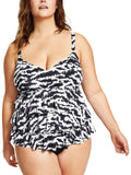 Swim Solutions Womens Plus Printed Tiered One-Piece Swimsuit Black / White 20W