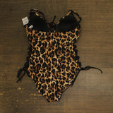 Bar III Womens Lace-Up Cheetah Print One Piece Swimsuit Natural Brown S