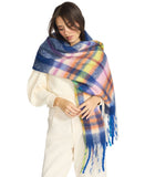 Steve Madden Womens Lofty Fringe Scarf Fuzzy Oversized SMA-5226 Cobalt Blue