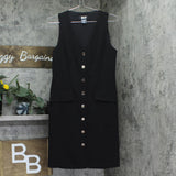 DKNY Womens Sleeveless Sheath A-Line Button Front Dress Ponte Black 10
