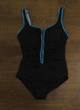 Shape Solver Shirred Zipper Tank One Piece Swimsuit 80005019 Black / Blue 12