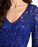 Tahari Asl Womens V-Neck Sequined Embroidered Gown Dress Deep Royal Blue 8