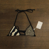 Solid & Striped The Iris Triangle Bikini Top Noir Black / Khaki Stripe S