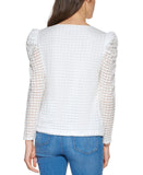 Calvin Klein Womens Long Sleeve Burnout Check Puff Shoulder Top M2AHC802