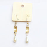 Melody Fashion Dangly Rhinestone Faux Pearl Drop Earrings Gold Yellow 2.75"