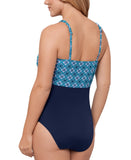 Swim Solutions Surplice Tummy-Control One-Piece Swimsuit Tile Together Blue 12